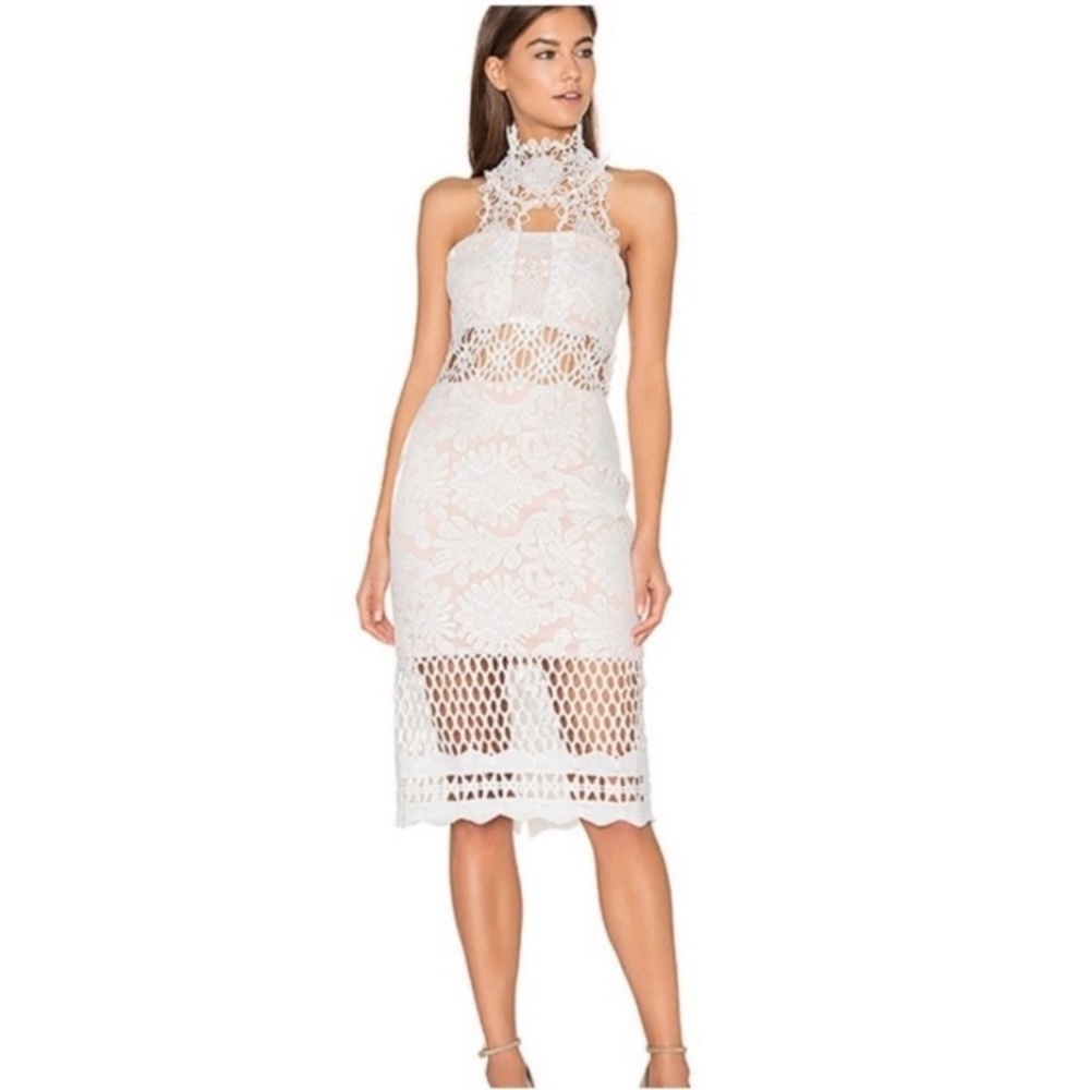 Elliatt Revolve white lace halter high neck midi dress with lining size XS